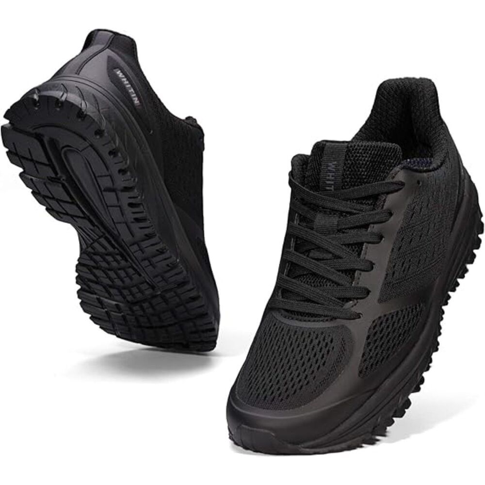 Men's Black Mesh Lace-up Closed Toe Supportive Running Cushioned Sneakers